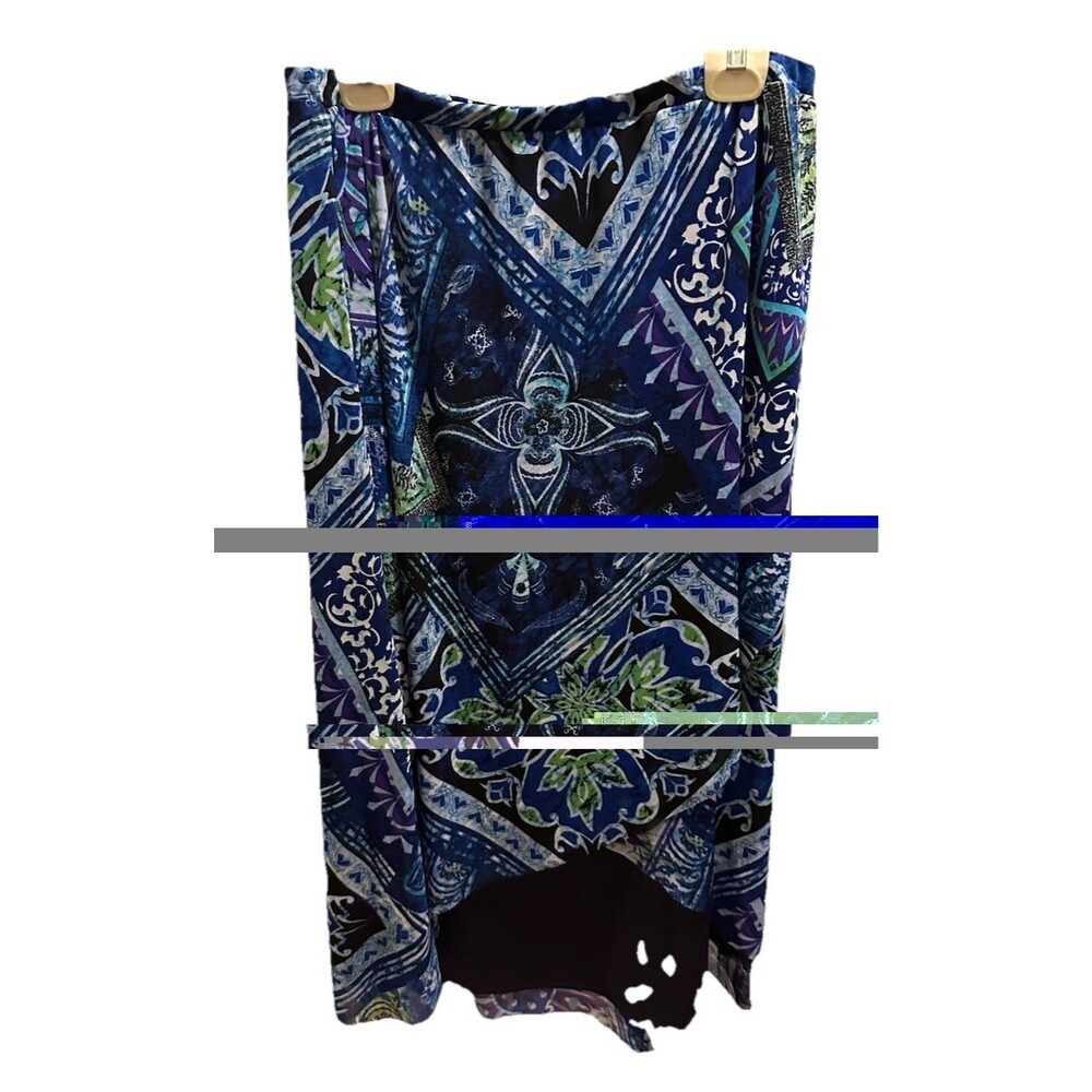 Chicos Colorful Faux Wrap Stretch Mesh Hi Lo Skirt sz 2 Large Good Pool Coverup